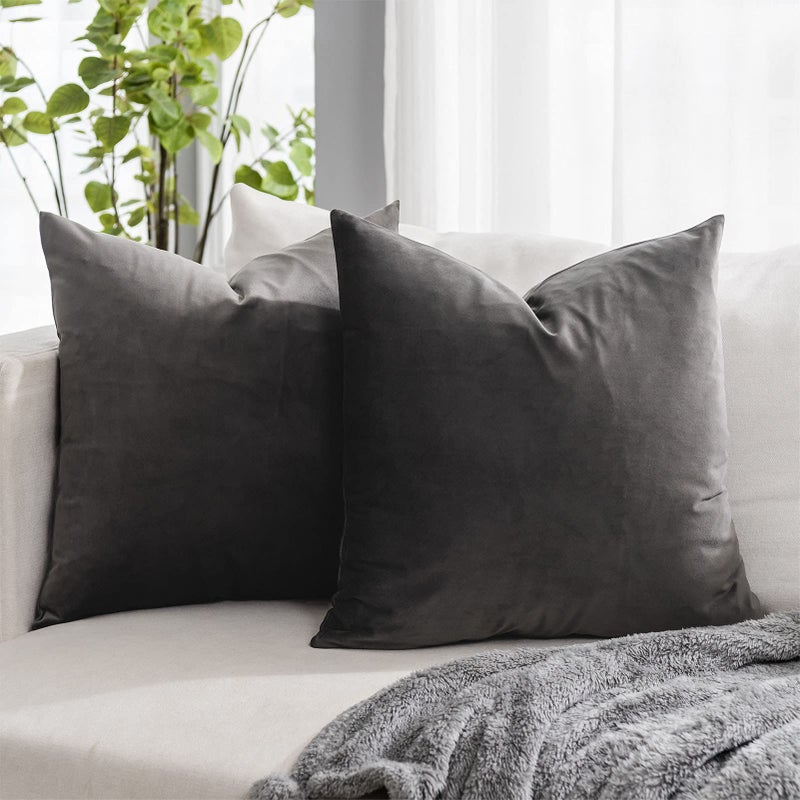 QUAFOO Ash Couch Velvet Throw Pillow Covers 26x26 inch Set of 2 with Zipper Decorative Luxury Soft Solid Rectangle Cushion Covers Case for Sofa Bed Living Room Car - Image 1